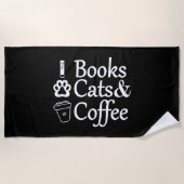 Books Cats & Coffee ビーチタオル (正面)