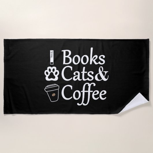 Books Cats & Coffee ビーチタオル (正面)