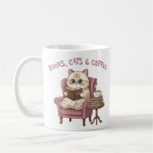 Books, Cats & Coffee Cute Cat Lover Mug コーヒーマグカップ (左)
