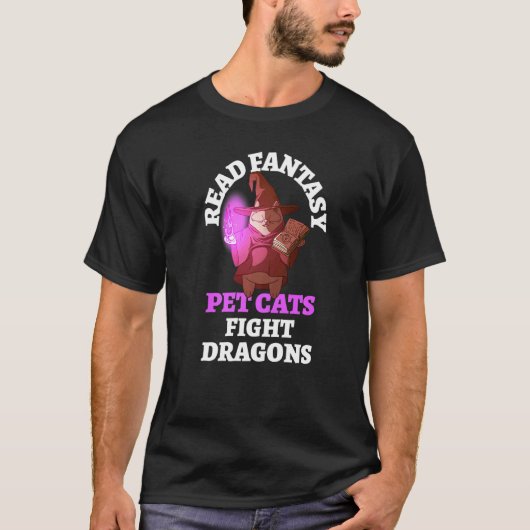 Books Cats Dragons Bookwormファンタジーウィザード Tシャツ (正面)
