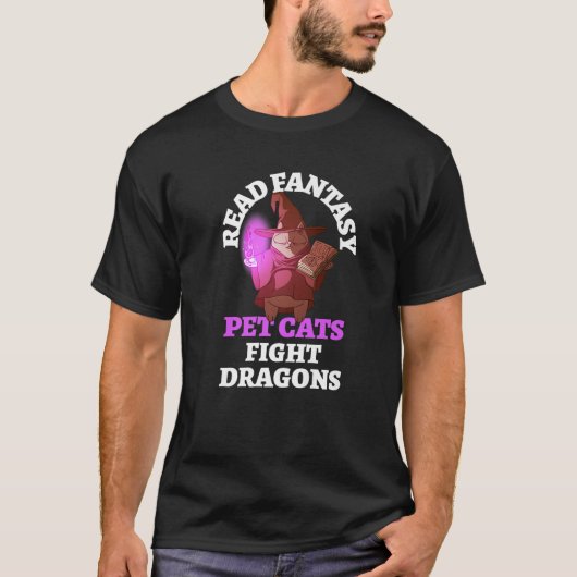 Books Cats Dragons Bookwormファンタジーウィザード Tシャツ (正面)