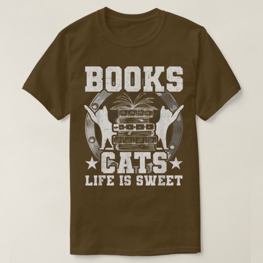Books Cats Life is sweet Book Lovers Reading Tシャツ (デザイン正面)