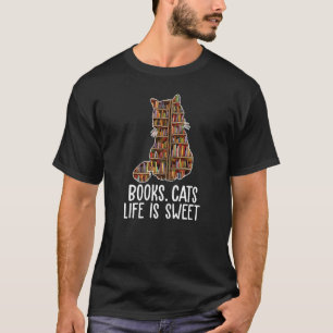 Books Cats Life is sweet Cat Bookおたく図書館員 Tシャツ