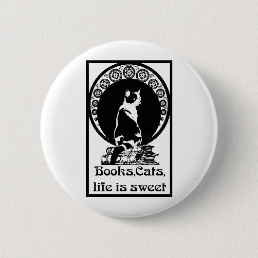 Books,cats,life is sweet Kopie_vectorized 缶バッジ (正面)