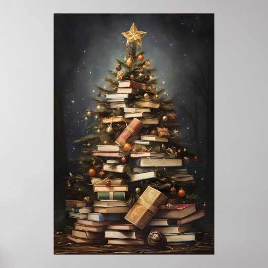 Books Christmas Tree Print, Winter Rustic ポスター (正面)