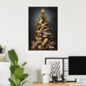 Books Christmas Tree Print, Winter Rustic ポスター (ホームオフィス)
