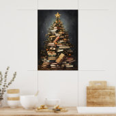 Books Christmas Tree Print, Winter Rustic ポスター (キッチン)