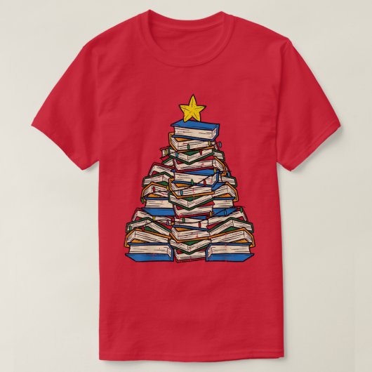 Books Christmas Tree Reading Xmas PJs Teacher Libr Tシャツ (デザイン正面)