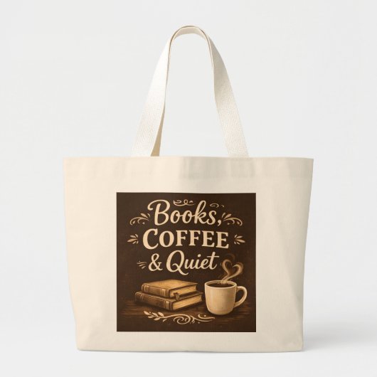 Books, Coffee & Quiet – Dark Academia Book Lover ラージトートバッグ (正面)