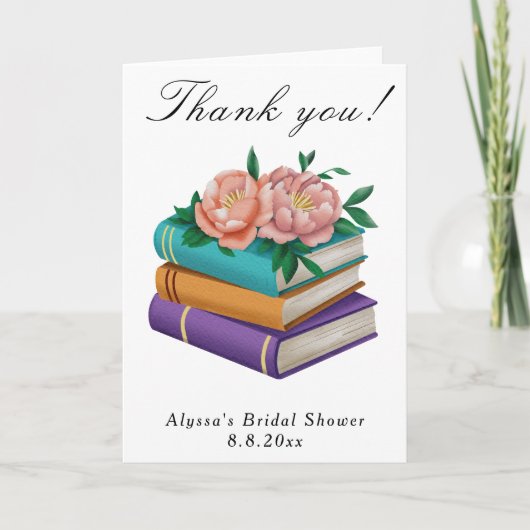 Books Floral Bridal Shower Thank you サンキューカード (正面)