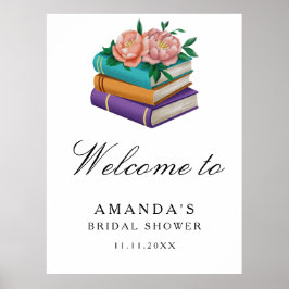 Books Floral Bridal shower welcome sign ポスター