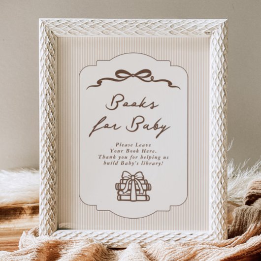 Books for baby Bebe Cafe Brown Bow Handdrawn ポスター