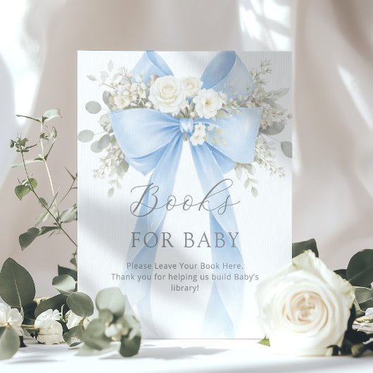 Books for baby Blue Coquette Bow Baby Shower ポスター
