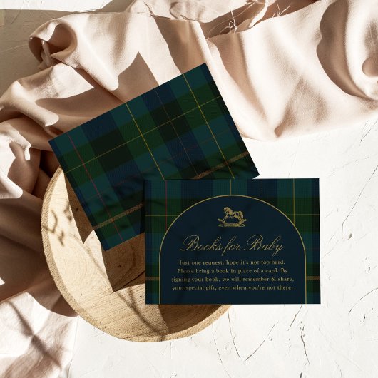 Books for Baby Card Classic Dark Green Blue Plaid エンクロージャーカード