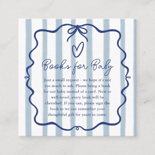 Books for Baby Cute Blue Stripes Baby Shower エンクロージャーカード (正面)