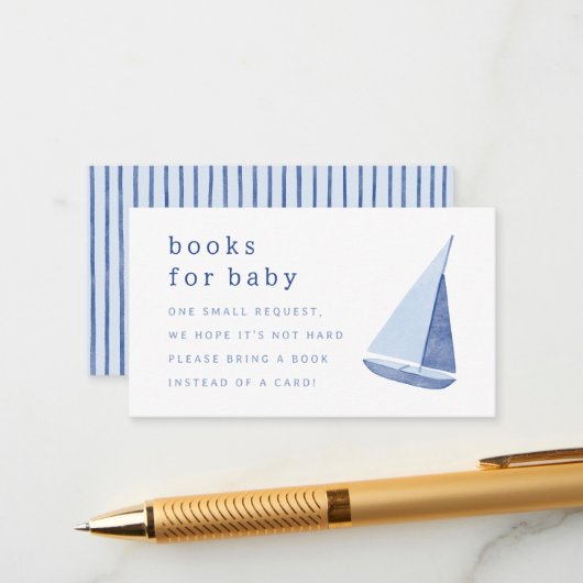 Books for Baby Italian Sailboat Blue Baby Shower エンクロージャーカード (正面/裏面インサイチュ)