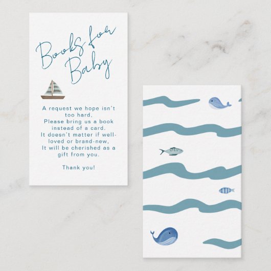 Books For Baby Nautical Waves Blue Boy Shower エンクロージャーカード (正面/裏面)