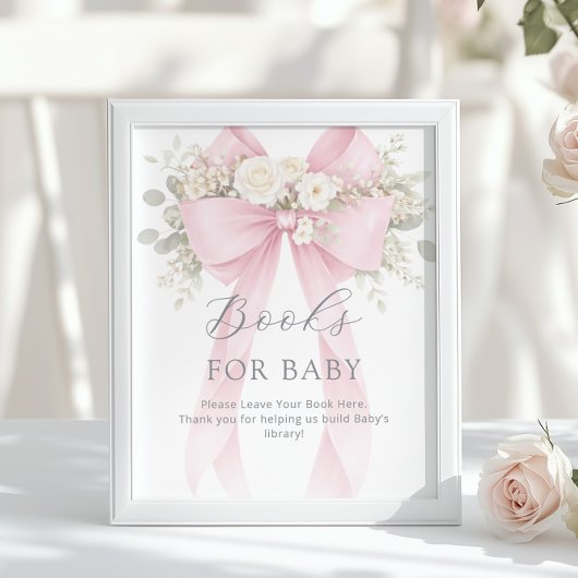 Books for baby Pink Coquette Bow Baby Shower ポスター
