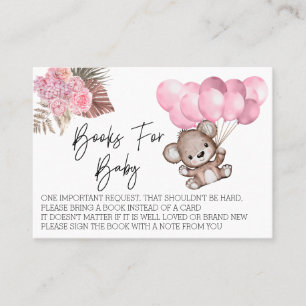 Books for Baby Shower Teddy Bear Balloons Boho 名刺