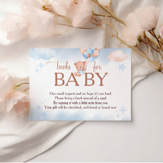 Books for Baby Teddy Bear Blue Blush Baby Shower エンクロージャーカード