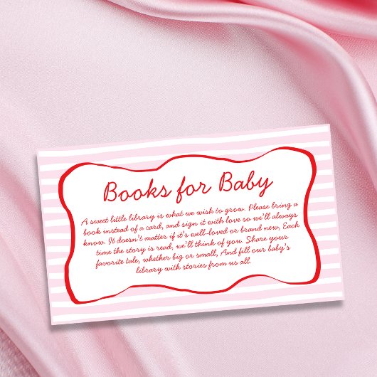 Books For Baby Wavy Frame Pink & Red Baby Shower エンクロージャーカード