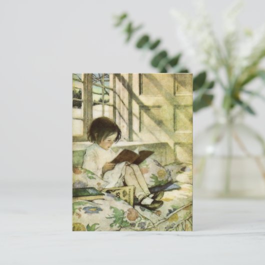 Books in Winter by Jessie Willcox Smith ポストカード (スタンド正面)