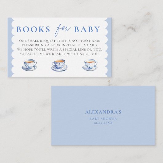Books Insert Tea Brewing Script Boy Baby Shower エンクロージャーカード (正面/裏面)