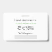 Books Kindergarten Teacher White Photo ID Badge バッジ (裏面)