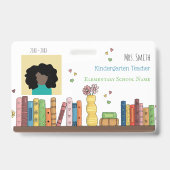 Books Kindergarten Teacher White Photo ID Badge バッジ (正面)