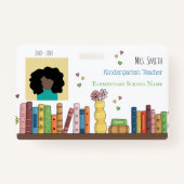 Books Kindergarten Teacher White Photo ID Badge バッジ (正面)