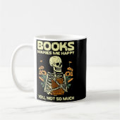 Books Make Me Happy Skeleton Read Reading Libraria コーヒーマグカップ (左)