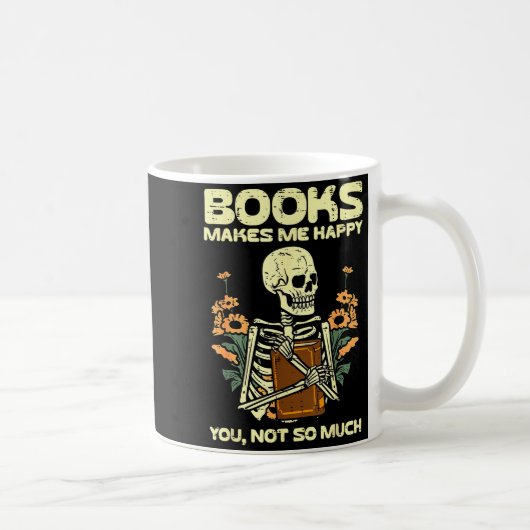 Books Make Me Happy Skeleton Read Reading Libraria コーヒーマグカップ (右)