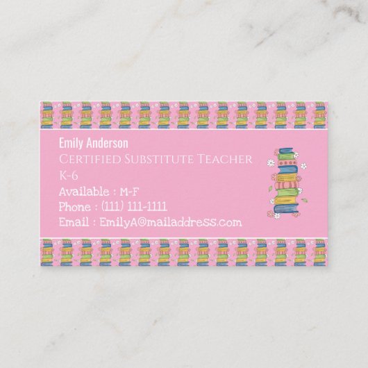 Books Pattern Pink Educator Framed Business Card 名刺 (裏面)