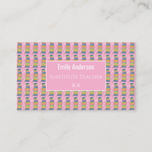Books Pattern Pink Educator Framed Business Card 名刺 (正面)