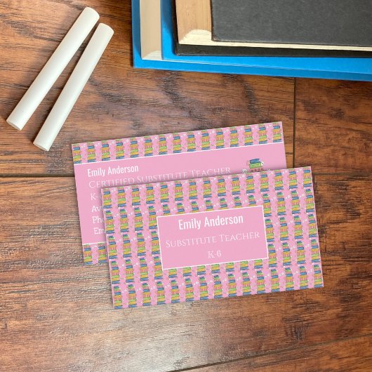Books Pattern Pink Educator Framed Business Card 名刺