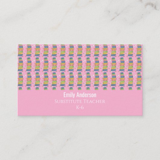 Books Pattern Sub Teacher Pink Business Card 名刺 (正面)