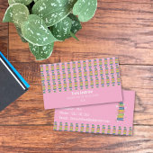 Books Pattern Sub Teacher Pink Business Card 名刺