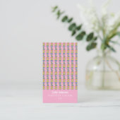 Books Pattern Tutor Pink Vertical Business Card コーリングカード (スタンド正面)