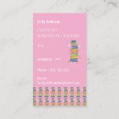 Books Pattern Tutor Pink Vertical Business Card コーリングカード (裏面)