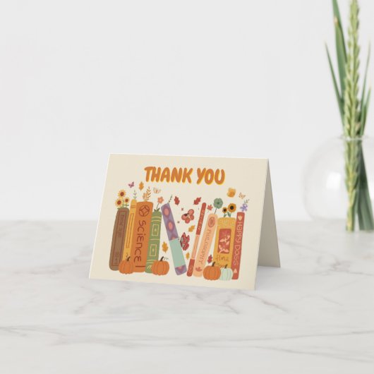 Books Pumpkin Orange Oatmeal Folded Thank You Card サンキューカード (正面)