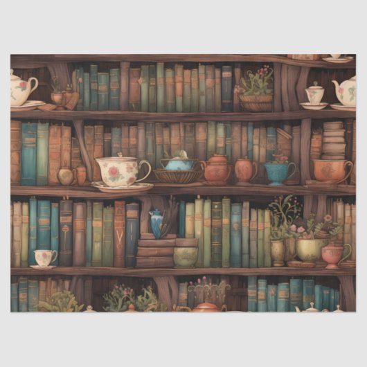 Books, Teapots and Plants on Shelves 薄葉紙 (正面)