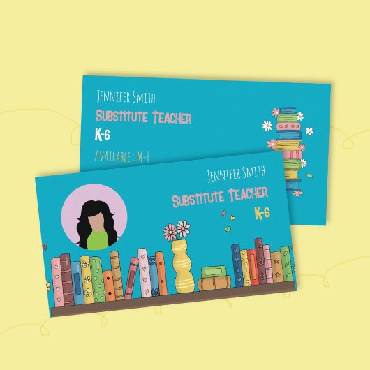 Books Tutor Teal Business Card with Photo 名刺