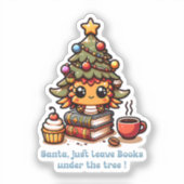 Books under kawaii Christmas tree - Funny Santa シール (正面)