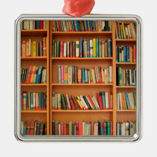 Bookshelf Books Library Bookworm読's メタルオーナメント