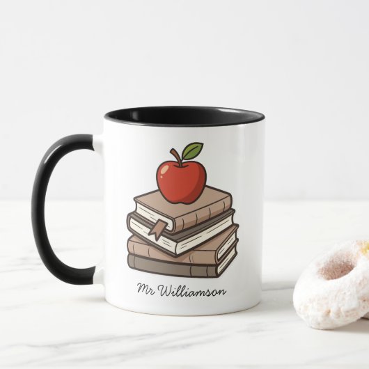 Bookstack and Apple Personalized Teacher マグカップ (ドーナツ)