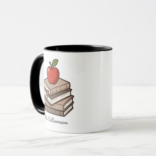 Bookstack and Apple Personalized Teacher マグカップ (正面左)