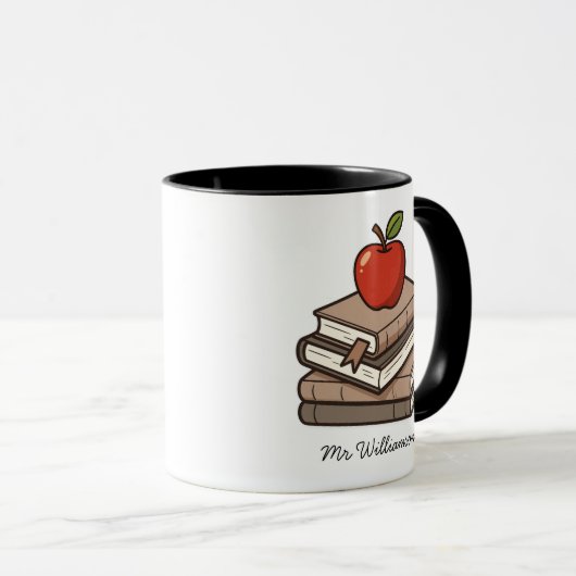 Bookstack and Apple Personalized Teacher マグカップ (正面右)