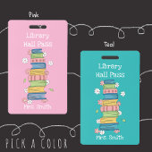 Bookstack and Flowers Pink Library Hall Pass Badge バッジ