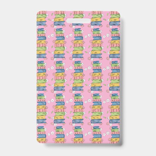 Bookstack and Flowers Pink Library Hall Pass Badge バッジ (裏面)