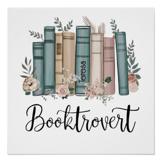 Booktrovert personalized watercolor books on shelf ポスター (正面)